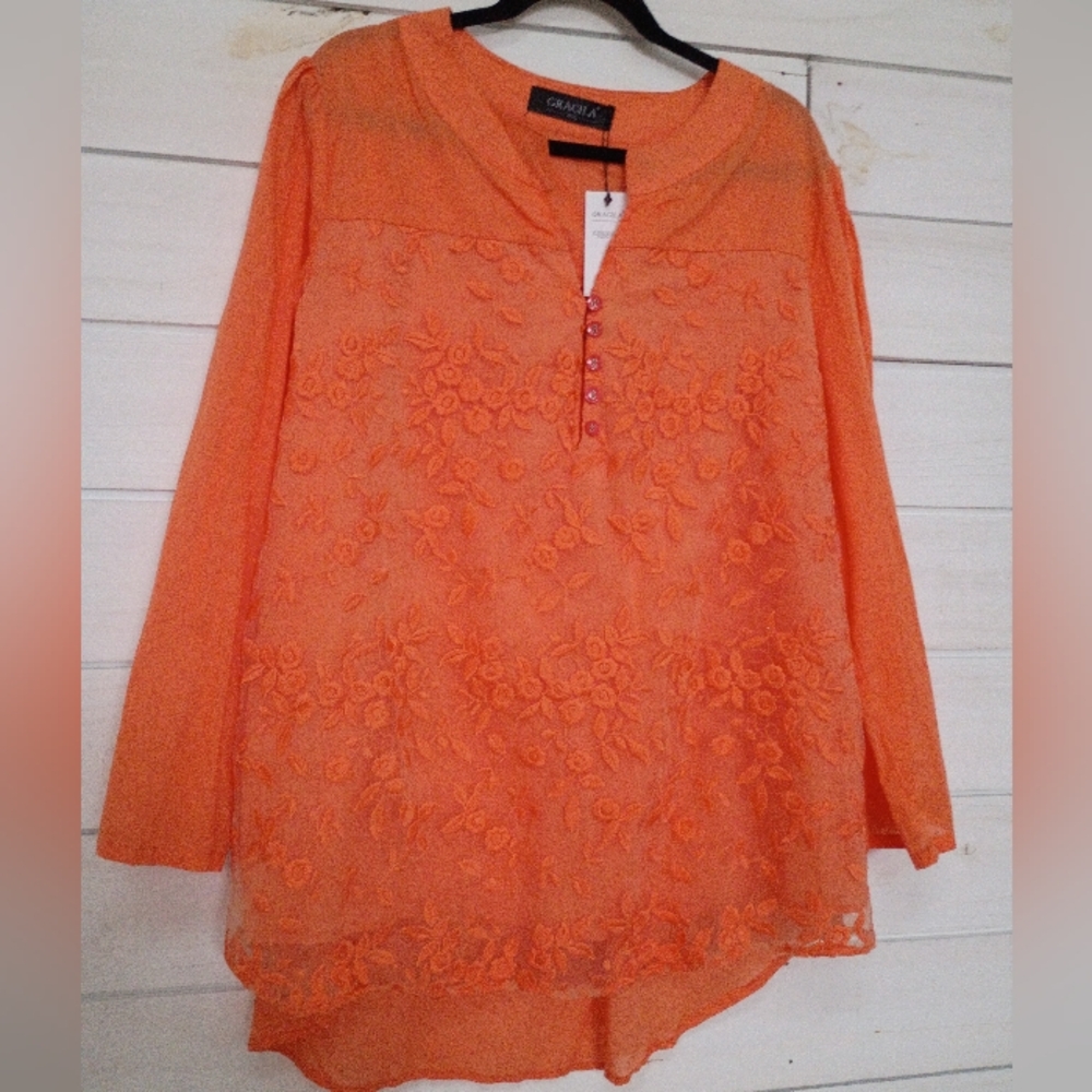 Gracila Orange Floral Lace Women's Top